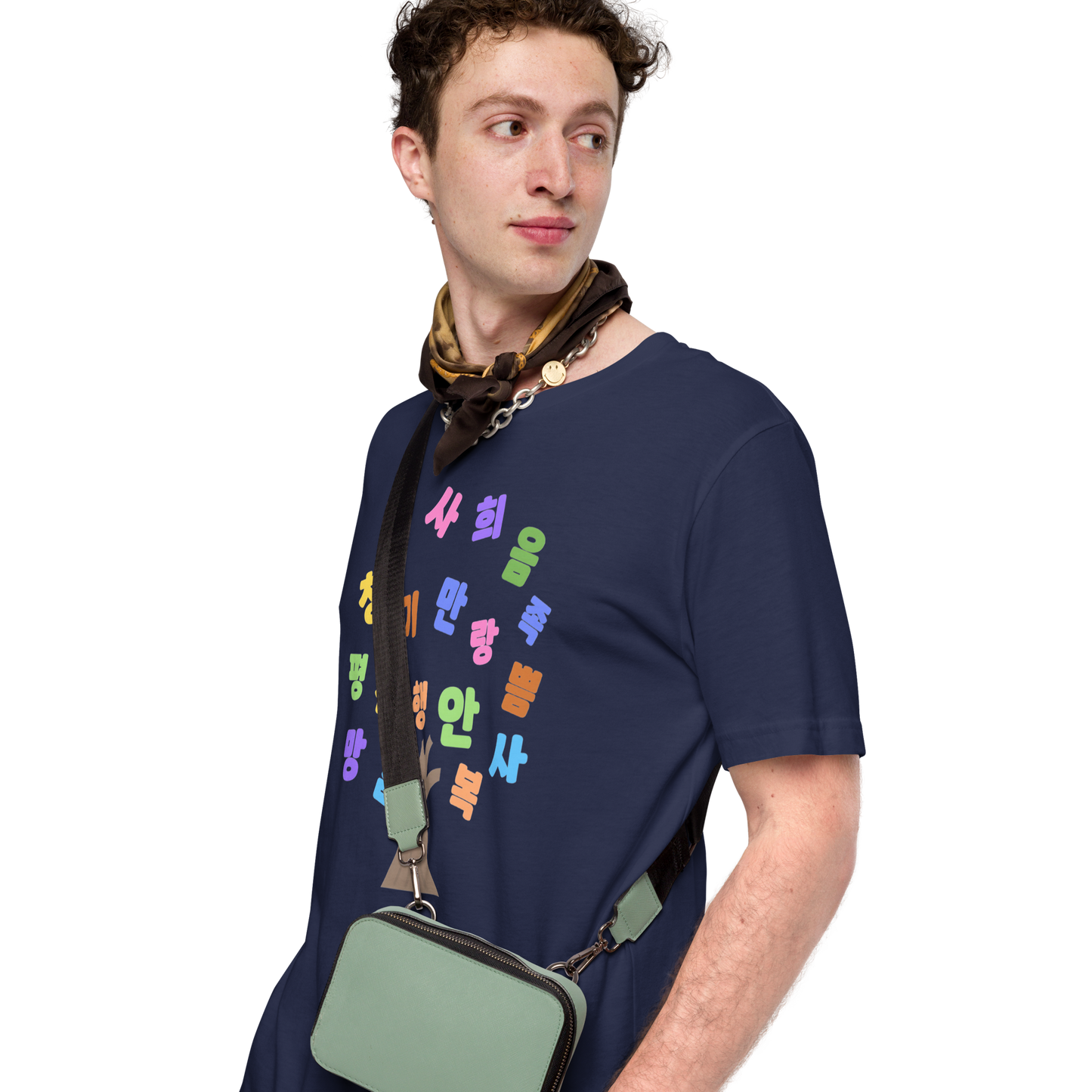 Premium Korean Lettering Tee|“한글나무(Hangul Tree).”|Unisex-Bella + Canvas 3001|Navy