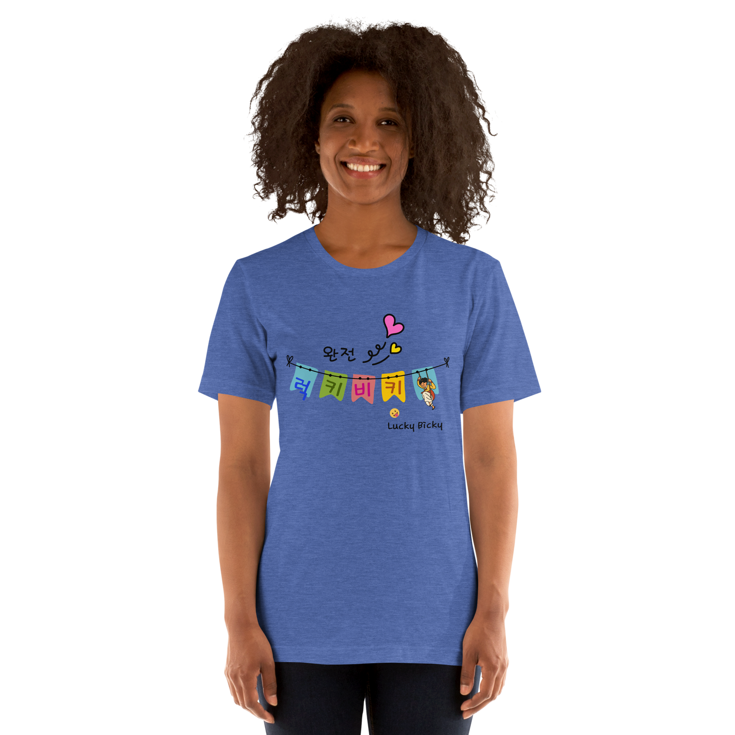 Premium Korean Meme T-Shirt｜“완전 럭키비키잖아” (Lucky Bicky!)｜Unisex-Bella + Canvas 3001｜HEADER TRUE ROYAL(a vibrant French blue tone)(